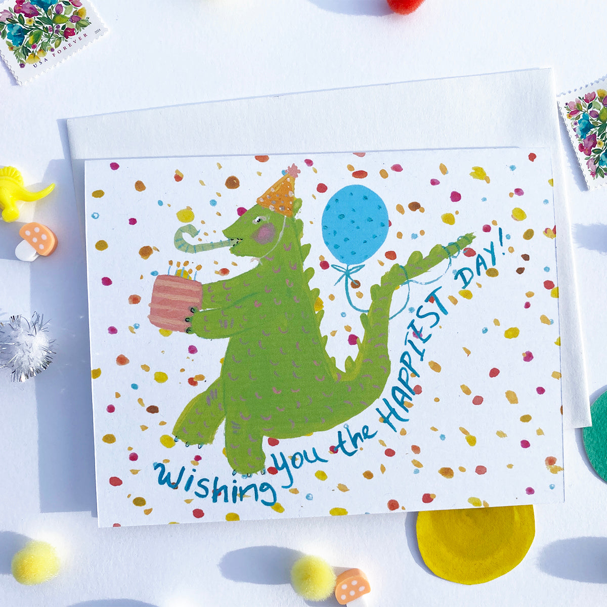 Happiest Dinosaur Birthday Card - Hand-Painted Printable
