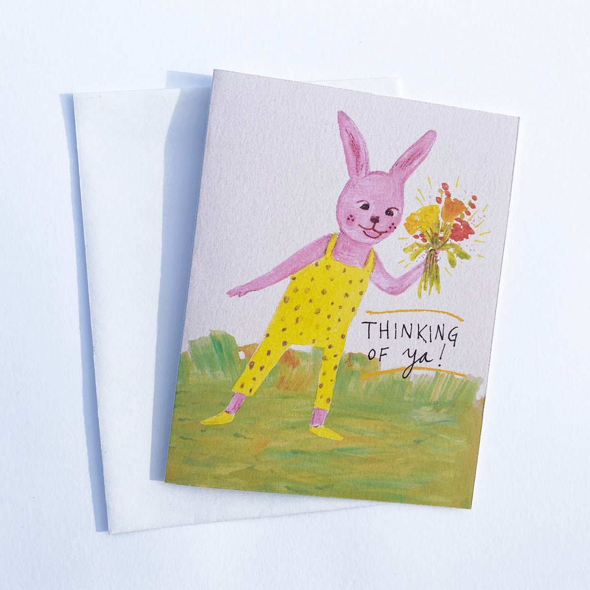 Thinking of Ya! Bunny Card - Hand-Painted Printable