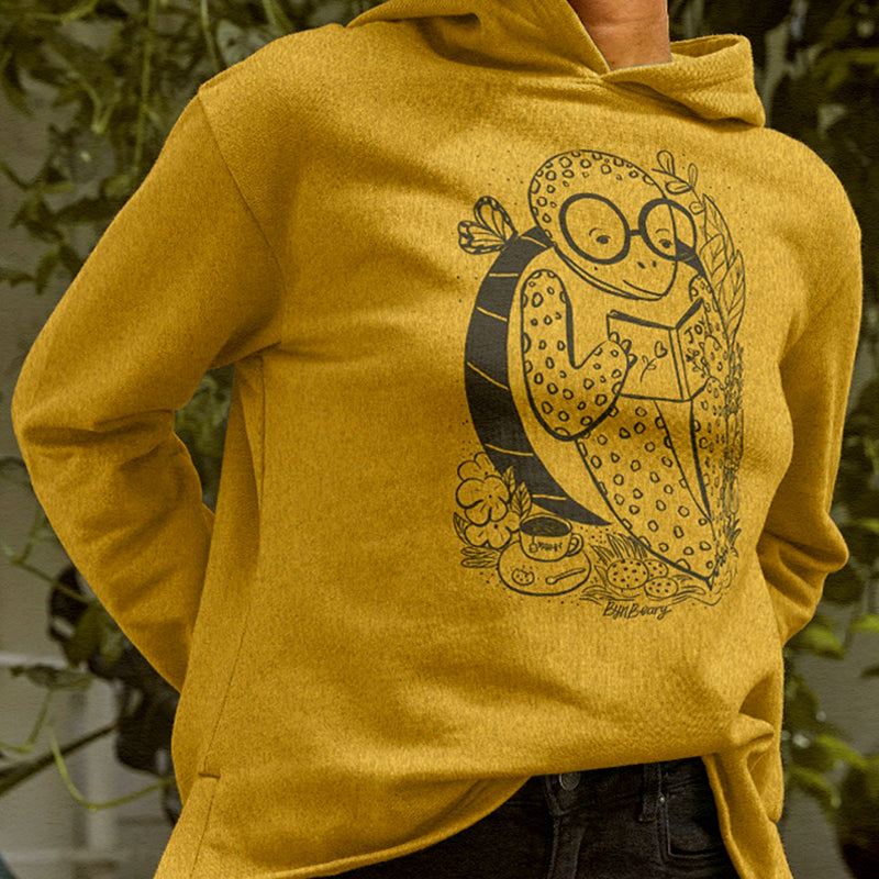 Bookworm Turtle - 100% Cotton Relaxed Fit Hoodie