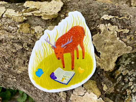 Reading Deer - Waterproof Sticker