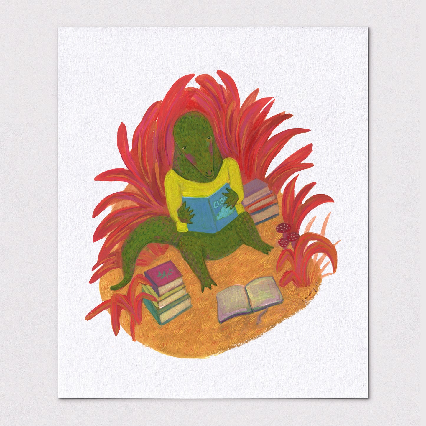 Reading Alligator - Premium Art Print