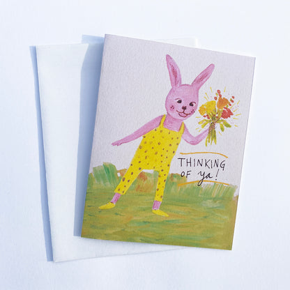 Thinking of Ya! Bunny Card  - Hand-Painted Printable