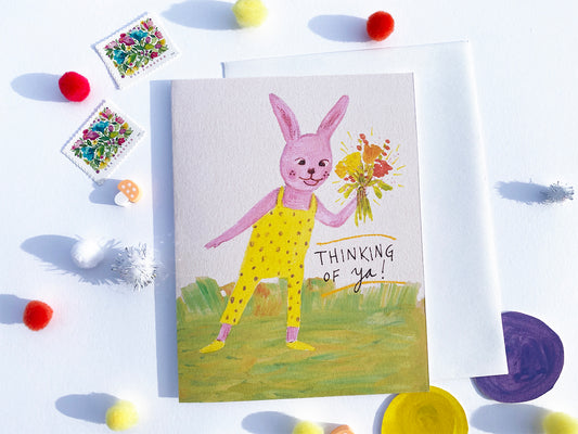 Thinking of Ya! Bunny Card  - Hand-Painted Printable