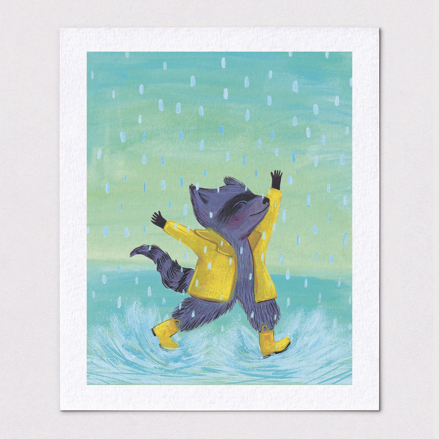 Rain Loving Raccoon - Premium Art Print