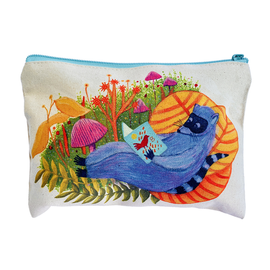 Raccoon Reading - 100% Canvas Pouch